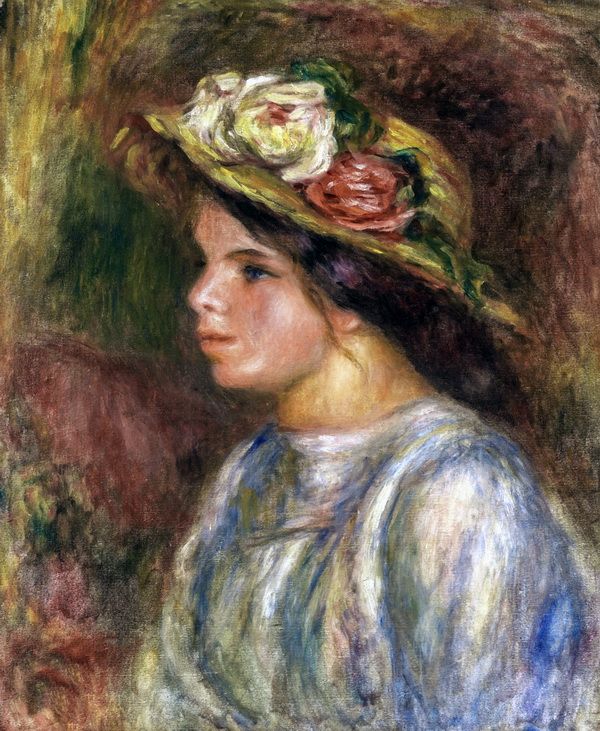 Постер Портрет девушке в шляпе с цветами  