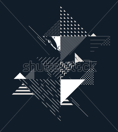 Картина Геометрический коллаж с треугольниками чёрного и белого цвета, линиями и точками 
