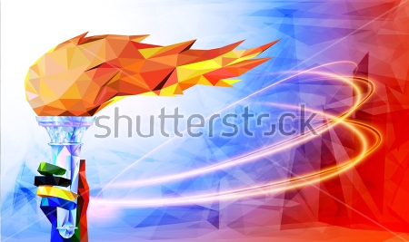 Картина маслом Иллюстрация с факелом и олимпийским огнём в красочном геометрическом стиле ХХІІІ Олимпийских игр 