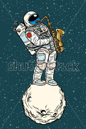 Картина Космонавт стоит на Луне и играет на саксофоне  