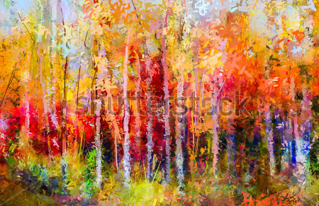 Картина Яркий осенний пейзаж - осень в лесу 