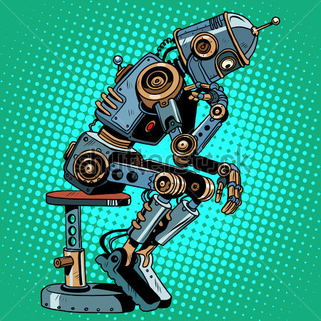 Картина Робот-мыслитель на сине-зелёном фоне 
