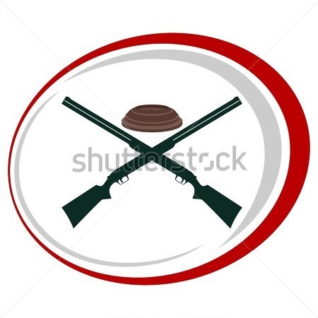 Картина маслом Иллюстрация на тему спортивных соревнований в стендовой стрельбе с двумя ружьями и тарелкой на фоне кругов 