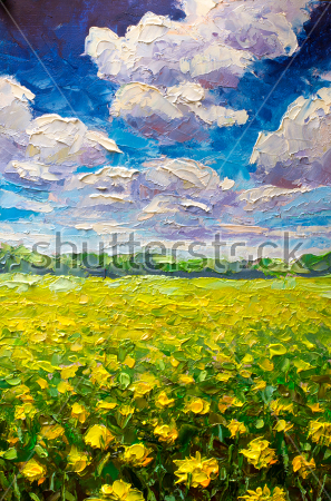 Картина маслом Бесконечное поле жёлтых цветов  