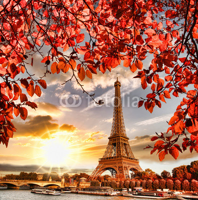 Картина маслом Эйфелева башня с осенними листьями в Париже, Франция 