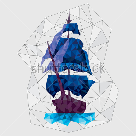 Постер Яркая иллюстрация созвездия парусного корабля в композиция из треугольников  