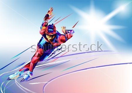 Картина Иллюстрация с фигурой бегущего конькобежца в красочном геометрическом стиле ХХІІІ Олимпийских игр   