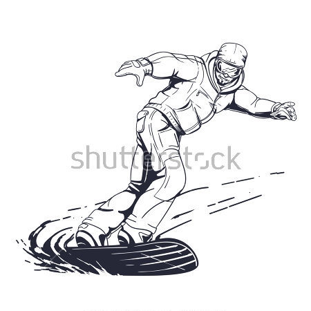 Картина Чёрно-белая иллюстрация спуска сноубордиста 