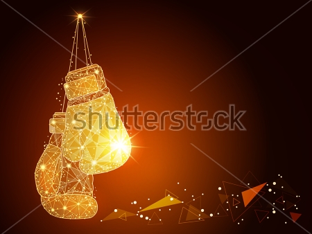 Картина Золотые боксёрские перчатки из треугольников и красивых сияющих бликов света 