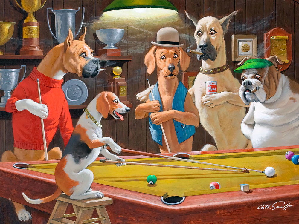 Купить плакат Собаки играют в бильярд Кассиус Маркеллус Кулидж от 290 руб.  в арт-галерее DasArt