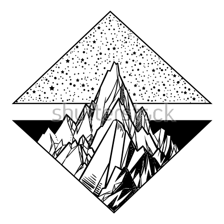Картина Чёрно-белый коллаж с ромбом из двух треугольников, в одном из них - гора 