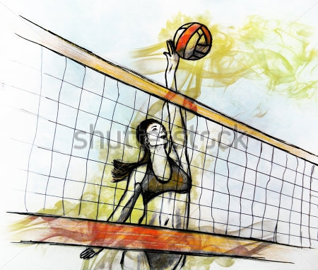 Картина Динамичная иллюстрация с девушкой, играющей в пляжный волейбол  