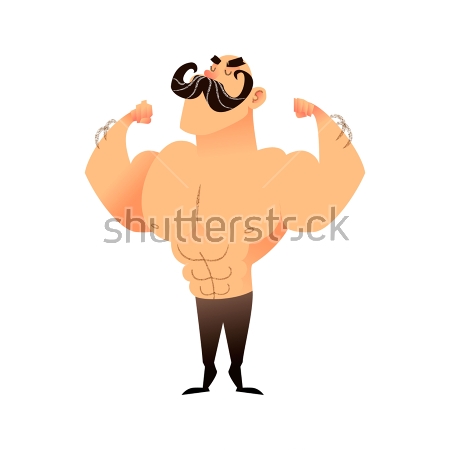 Картина Забавный силач с закрученными вверх усами показывает гору мышц 