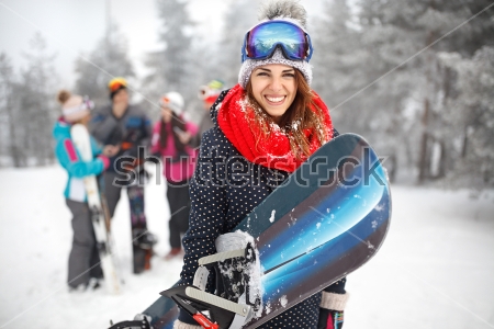 Картина Счастливая девушка со сноубордом 