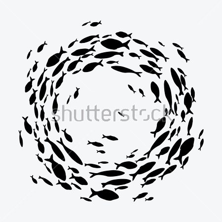 Картина Композиция из стаи рыбок, плывущих по кругу и спирали 