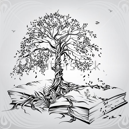 Картина Книга с красивым растущим деревом и птицами 