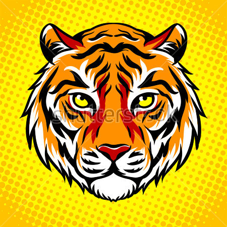Картина Голова тигра  на ярком желто-оранжевом фоне 