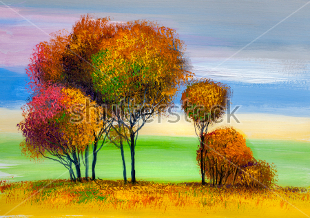Картина Красивый осенний пейзаж с шарообразными деревьями 