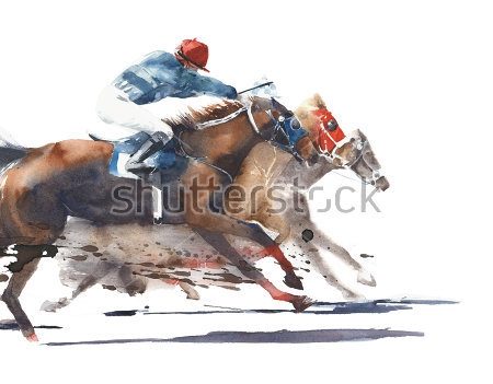 Картина Акварельная иллюстрация гонки на конных скачках  