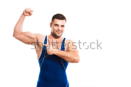 Картина маслом Молодой сильный борец демонстрирует силу своих рук 