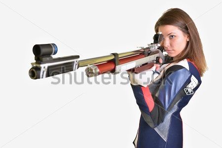 Картина Девушка на тренировке по спортивной стрельбе из пневматической винтовки 