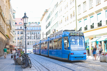 Картина Голубой трамвай на улице Мюнхена 