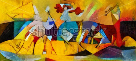 Постер Живописное красочное полотно в кубистической манере Пабло Пикассо  