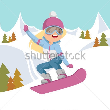 Картина Иллюстрация счастливой юной сноубордистки в заснеженных горах 