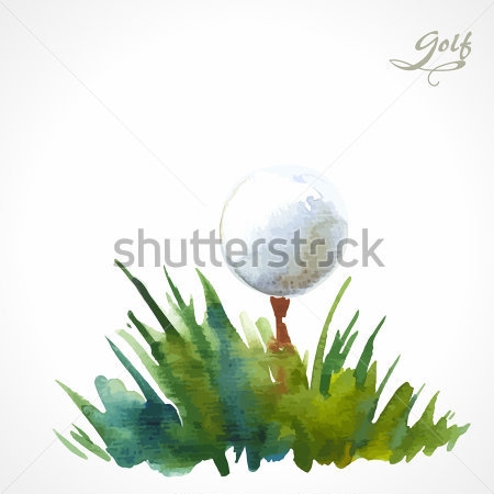 Картина Акварельная иллюстрация с мячом для гольфа в зелёной траве 