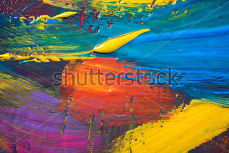 Картина Яркая композиция из динамичных мазков насыщенных тонов синего, жёлтого, красного и фиолетового цвета 