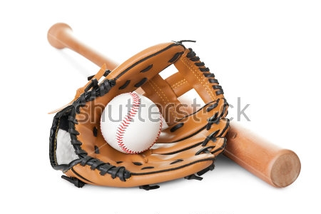 Картина Бейсбольная перчатка, мяч и бита на белом фоне 