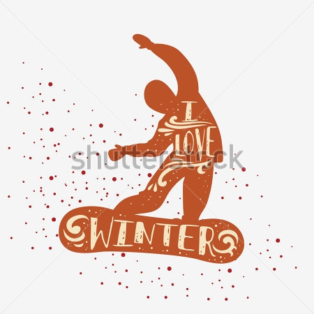 Картина Лаконичная иллюстрация с летящим в снежинках сноубордистом и надписью - я люблю зиму 