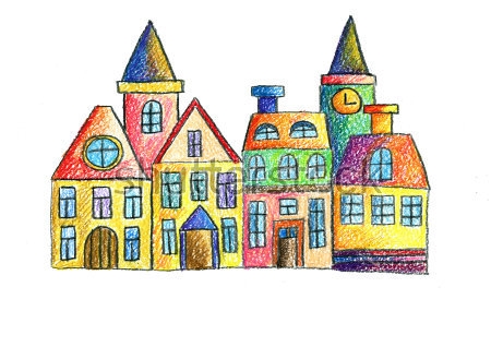 Картина Детский рисунок с изображением старого города 