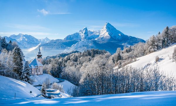 Картина маслом Зимний пейзаж в Швейцарии 