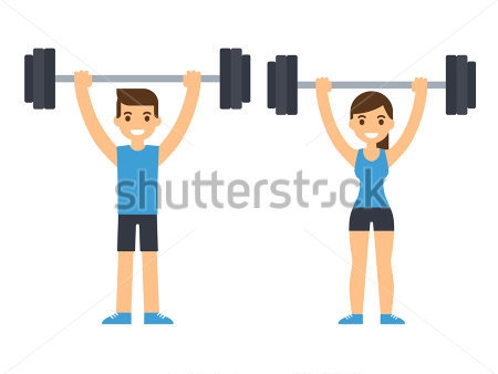 Картина Иллюстрация с мужчиной и женщиной, занимающихся тяжёлой атлетикой 