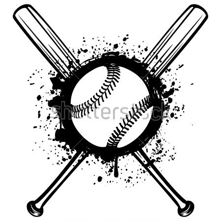 Картина Бейсбольный мяч на фоне скрещённых бейсбольных бит с пятнами и потёками чёрного цвета 