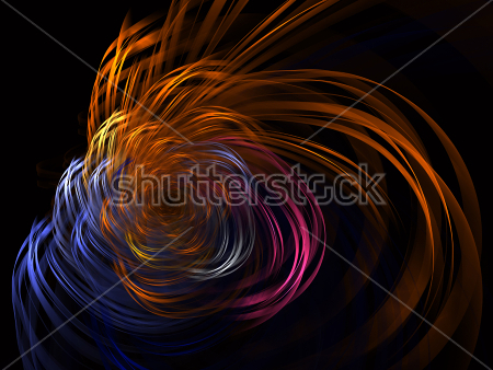 Картина Яркие элементы фракталов с иллюзией движения и объёма на чёрном фоне 
