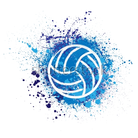 Картина Иллюстрация в стиле гранж  - волейбольный мяч на фоне брызг и клякс синего и голубого цвета 