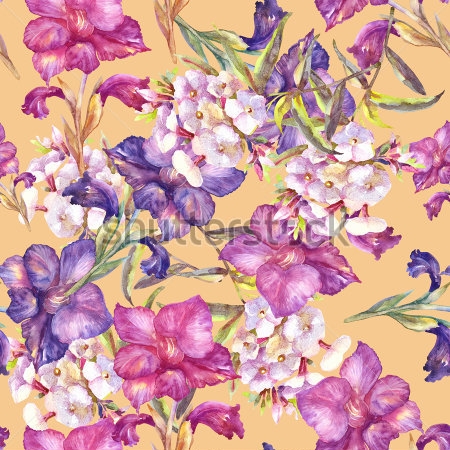 Картина Акварельная иллюстрация цветочной композиции с розовыми гладиолусами и белыми флоксами 