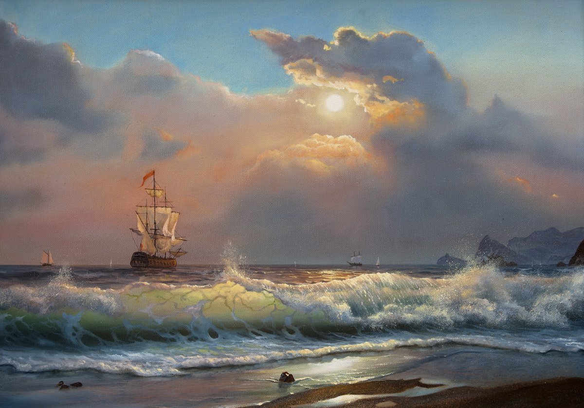 Картина Корабль на закате 