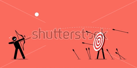 Картина Забавная иллюстрация с лучником, стреляющим мимо мишени 