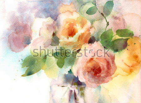 Картина Натюрморт с нежными розами в стеклянной вазе 