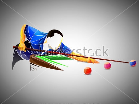 Картина Красочная иллюстрация игрока за бильярдным столом, бьющего кием по шару 