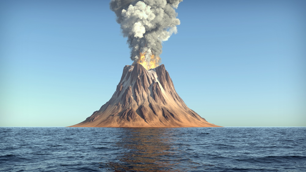 Постер Вулкан на фоне море 