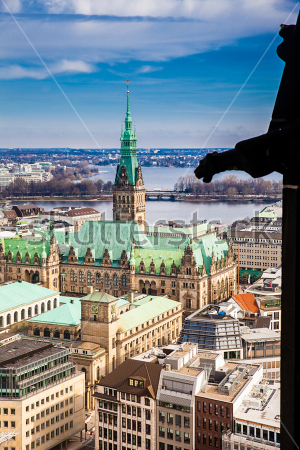 Картина Вид на прекрасный город Гамбург с башней городской ратуши в центре 