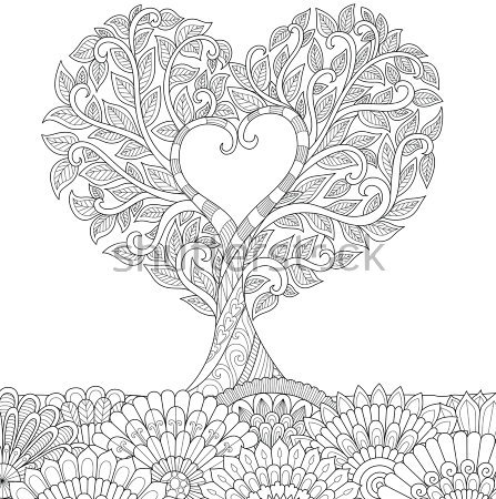 Картина Красивое дерево с сердцем на цветущей поляне 