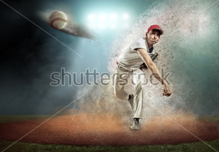 Постер Бейсболист бросает мяч 