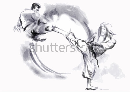 Картина Бой мастеров карате в движении 