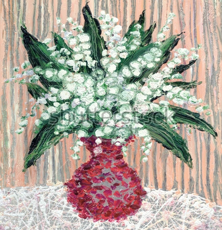 Картина Яркий натюрморт букета ландышей в красной вазе 