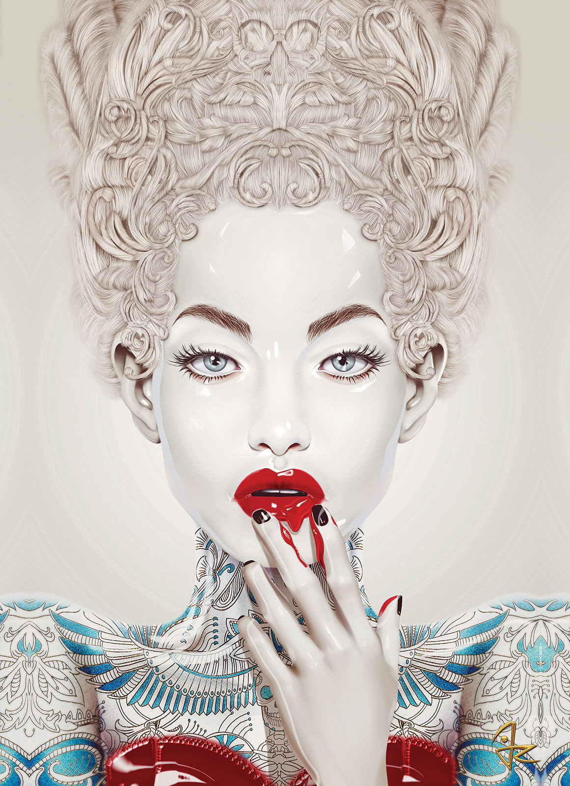 Постер Алые губы фарфоровой девушки на стену купить от 290 рублей в арт-галерее DasArt